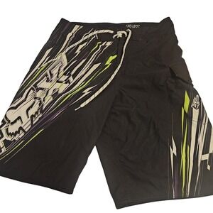 Fox‎ Board Shorts Mens 32 Black Neon Green Purple Swim Trunks MX Motocross Logo
